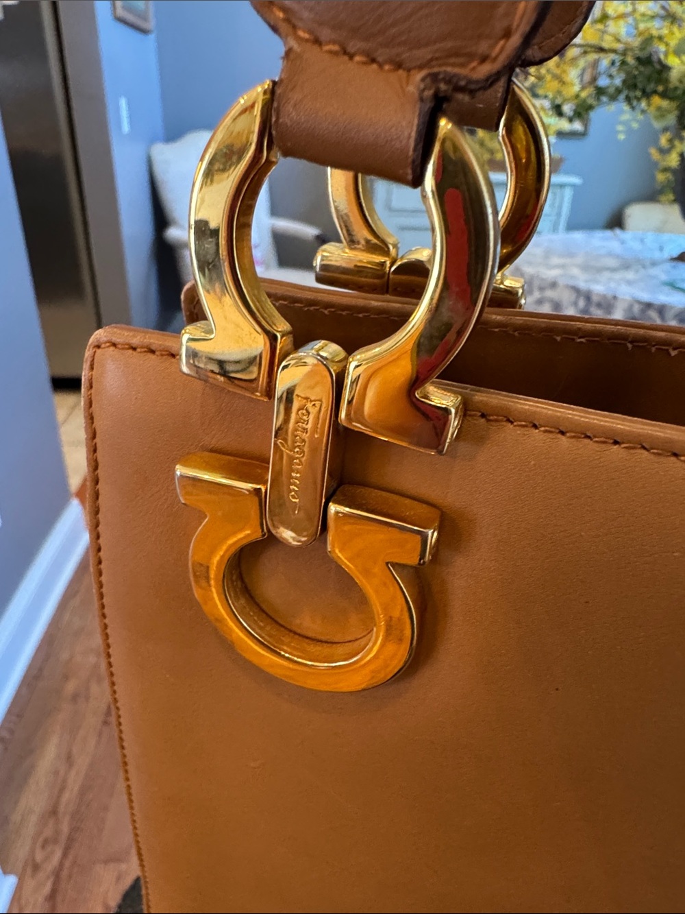 Salvatore Ferragamo Cognac Leather Shoulder Bag with Gold Hardware GUC - Picture 9 of 16